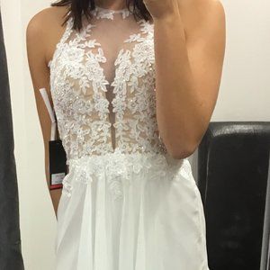 La Femme White Full Length Gown from Edith's Haute Couture